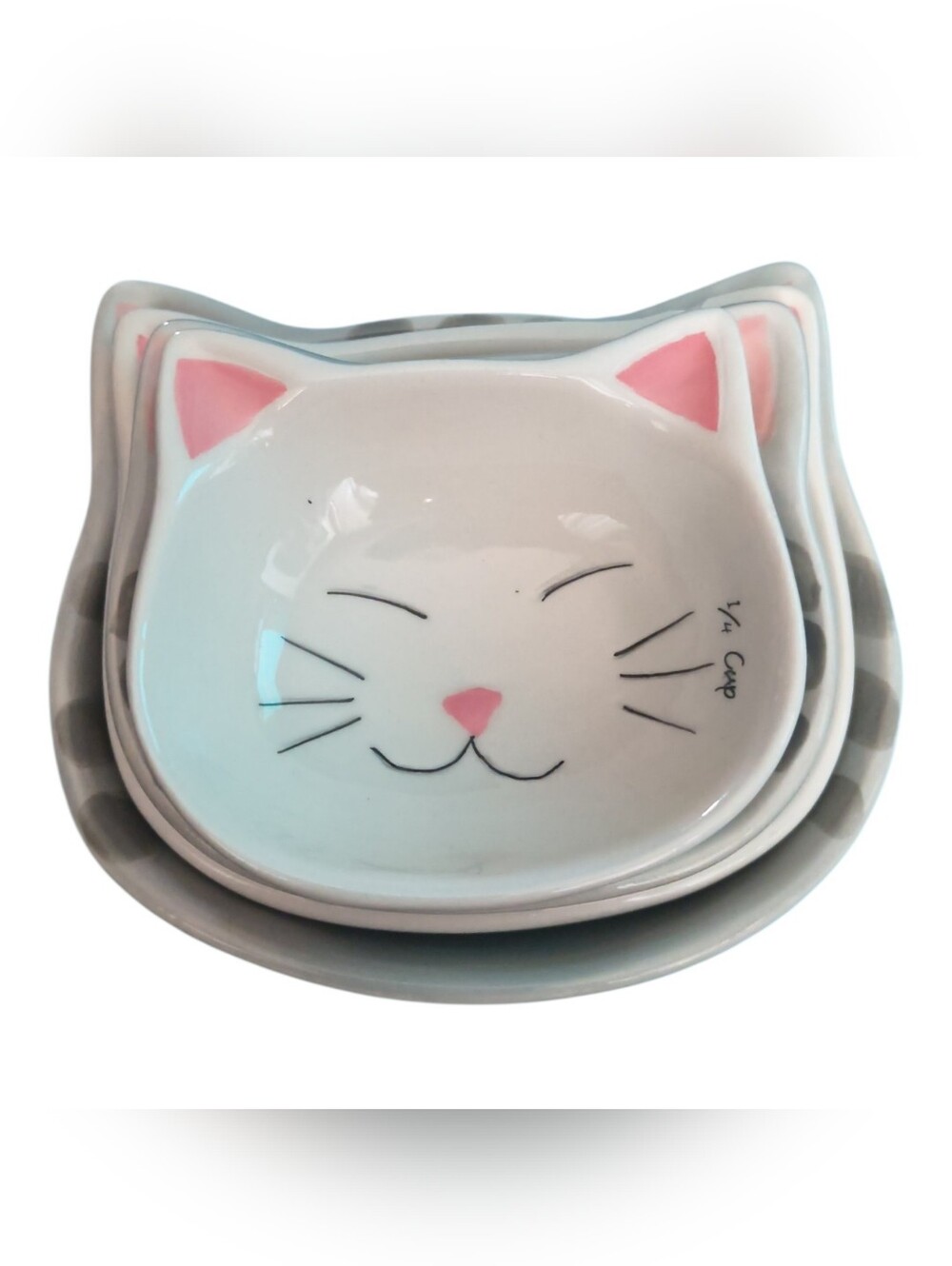 Cat Lovers Gray Ceramic Nesting Measuring Cups Stoneware Kitty Set Of 4 - Picture 3 of 5